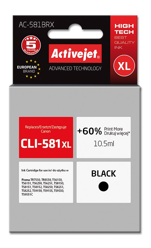 Activejet Inkoust AC-581BRX (náhrada za Canon CLI-581XL; Premium; 10,5 ml; černý)