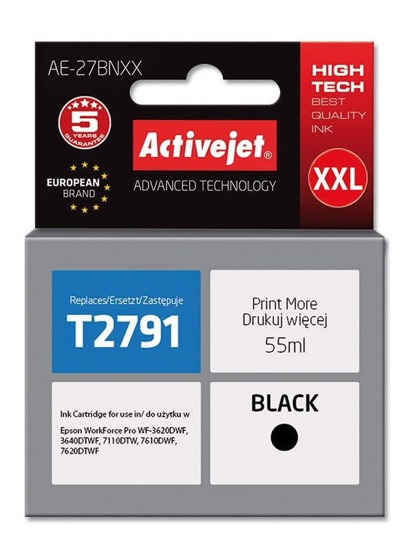 Activejet Inkoust AE-27BNXX (náhradní inkoust Epson 27XXL T2791; Supreme; 55 ml; černý)