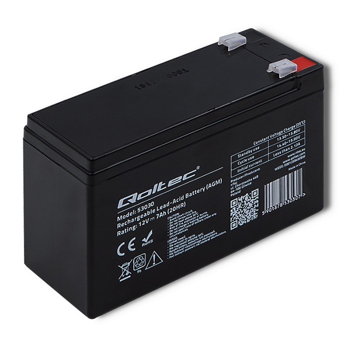 Qoltec 53030 AGM baterie | 12V | 7 Ah | max. 105A
