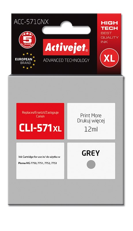 Activejet Inkoust ACC-571GNX (náhradní inkoust Canon CLI-571G XL; Supreme; 12 ml; šedý)