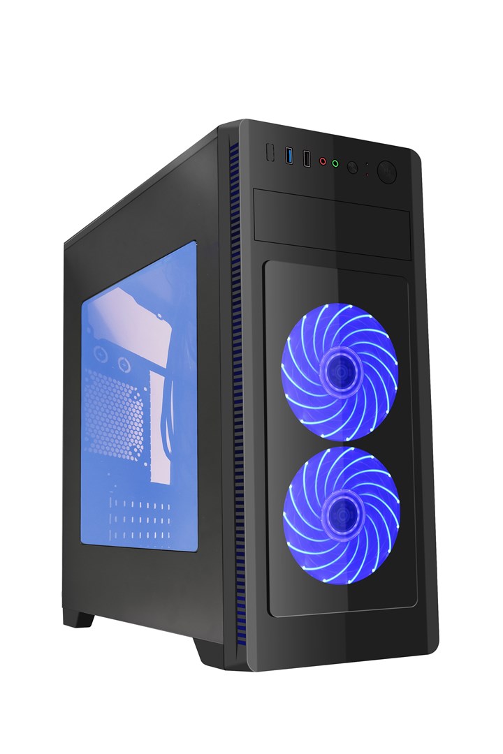 Gembird ATX case Fornax 1000B - blue led fans, USB 3.0 Midi Tower Černá