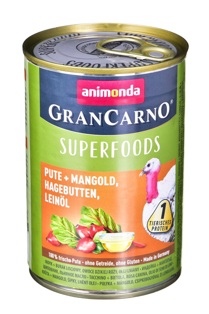 ANIMONDA GranCarno Superfoods příchuť: krůtí, červená řepa, divoká růže, lněný olej - plechovka 400 g