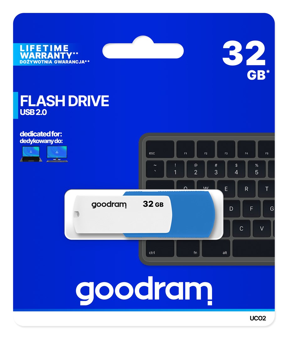 Goodram UCO2 USB paměť 32 GB USB Typ-A 2.0 Modrá, Bílá