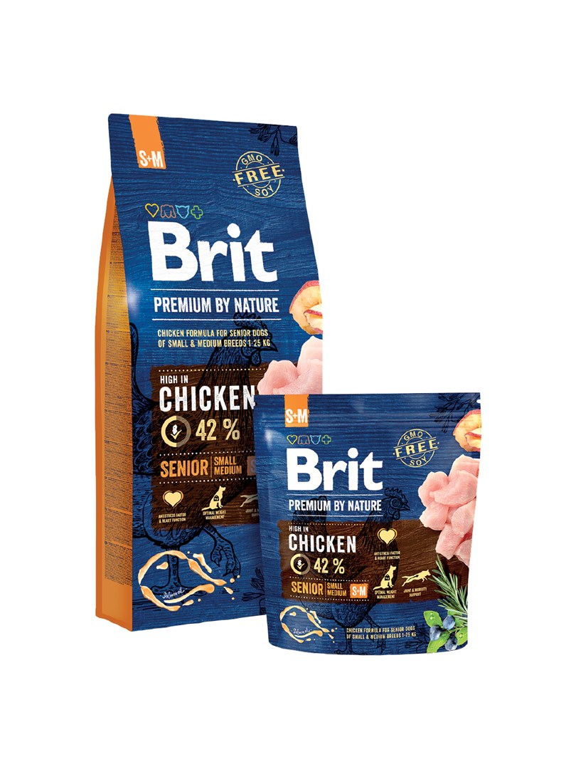 Brit Premium by Nature Senior S+M Jablko, kuře, kukuřice - suché krmivo pro dospělé psy středních plemen - 15kg