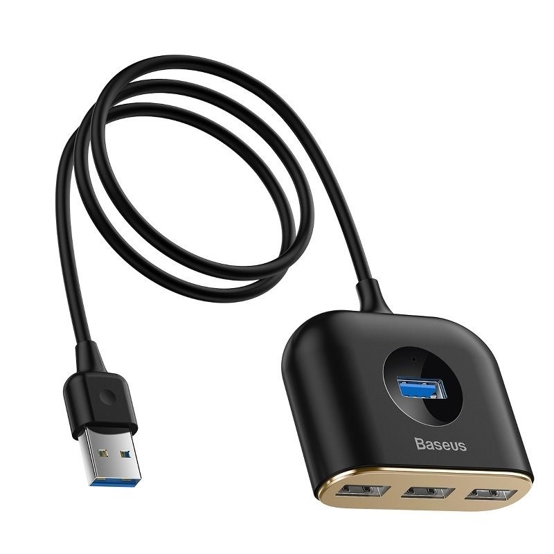 4 v 1 Baseus Square Round USB Adapter, HUB USB 3.0 na 1x USB 3.0 + 3x USB 2.0, 1m černý
