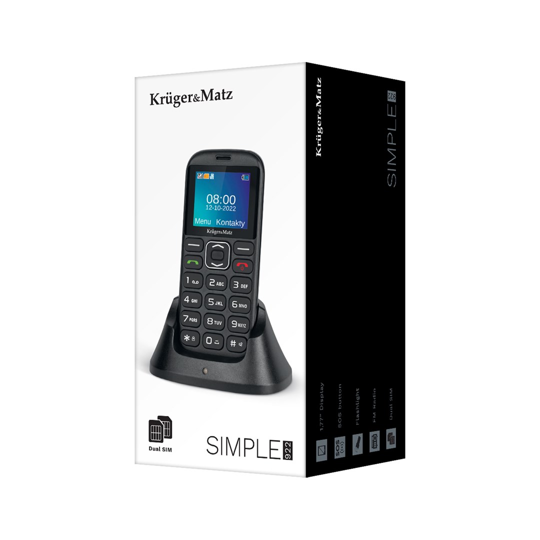 Kruger & Matz KM0922 4G 4,5 cm (1,77") 72g Černá, Senior phone