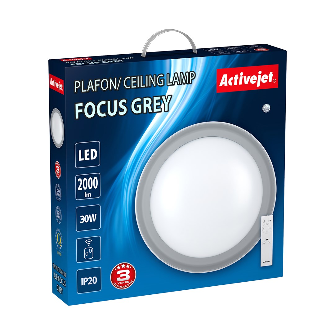 Activejet Plafon LED AJE-FOCUS Grey + pilot stropní osvětlení Šedá Žárovky bez možnosti výměny G