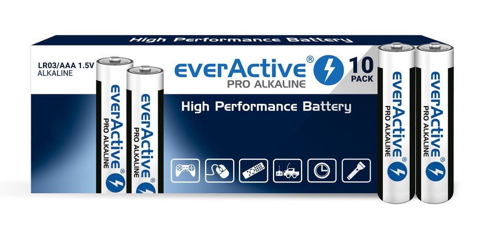 Alkalické baterie everActive Pro Alkaline LR03 AAA - sáček 10 kusů