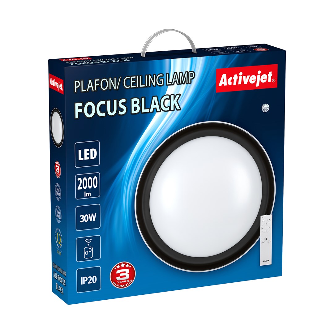 Activejet Plafon LED AJE-FOCUS Black + pilot stropní osvětlení Černá Žárovky bez možnosti výměny G