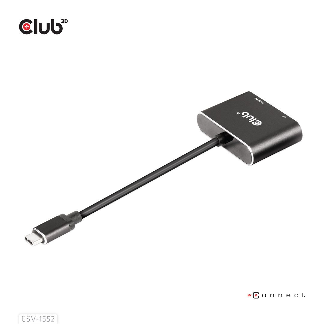 CLUB3D CSV-1552 adaptér k video kabelům USB typu C HDMI + DisplayPort