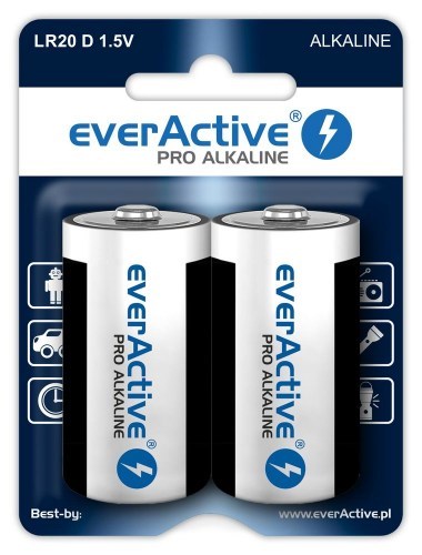 Alkalické baterie everActive Pro Alkaline LR20 D - blistr 2 kusy