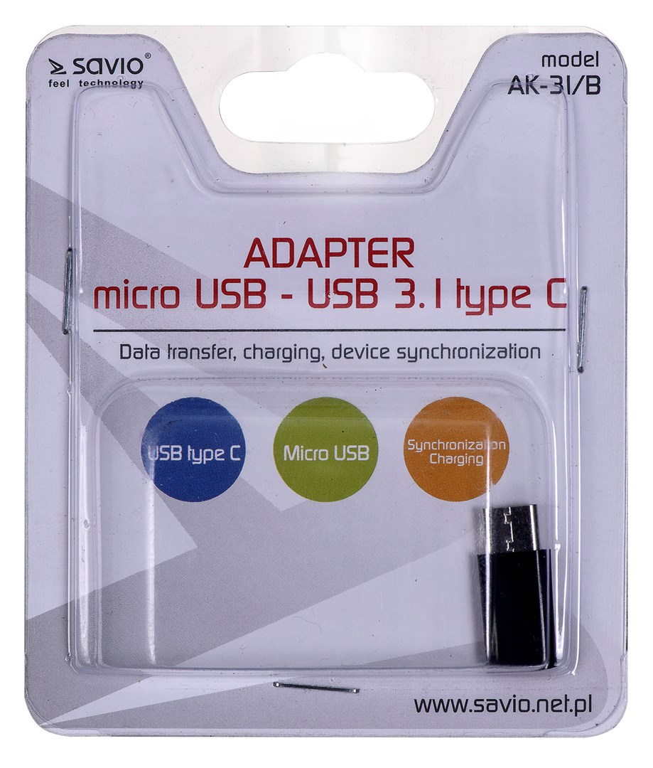 Savio AK-31 / B kabelové rozhraní a přechodky Micro USB USB 3.1 Typ C Černá