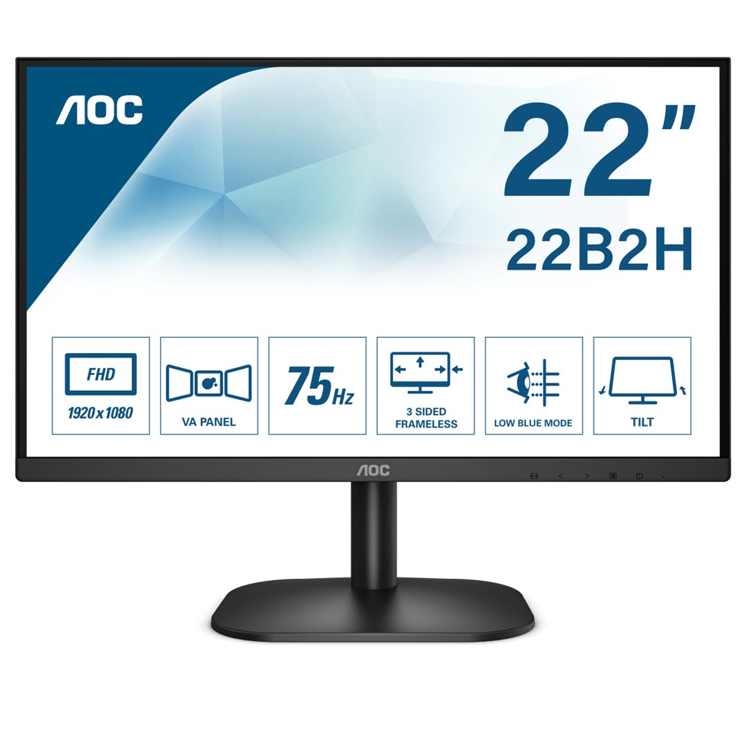 AOC 22B2H plochý počítačový monitor 54,6 cm (21.5") 1920 x 1080 px Full HD LED Černá