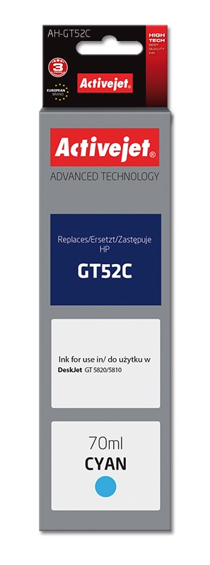Activejet AH-GT52C Ink (náhradní inkoust HP GT52C M0H54AE; Supreme; 70 ml; modrý)
