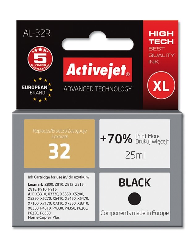 Activejet Inkoust AL-32R (náhradní inkoust Lexmark 32 18C0032E; Premium; 25 ml; černý)
