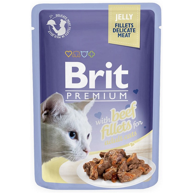 BRIT Premium Cat Pouch jelly fillets Beef - vlhké krmivo pro kočky - 85g