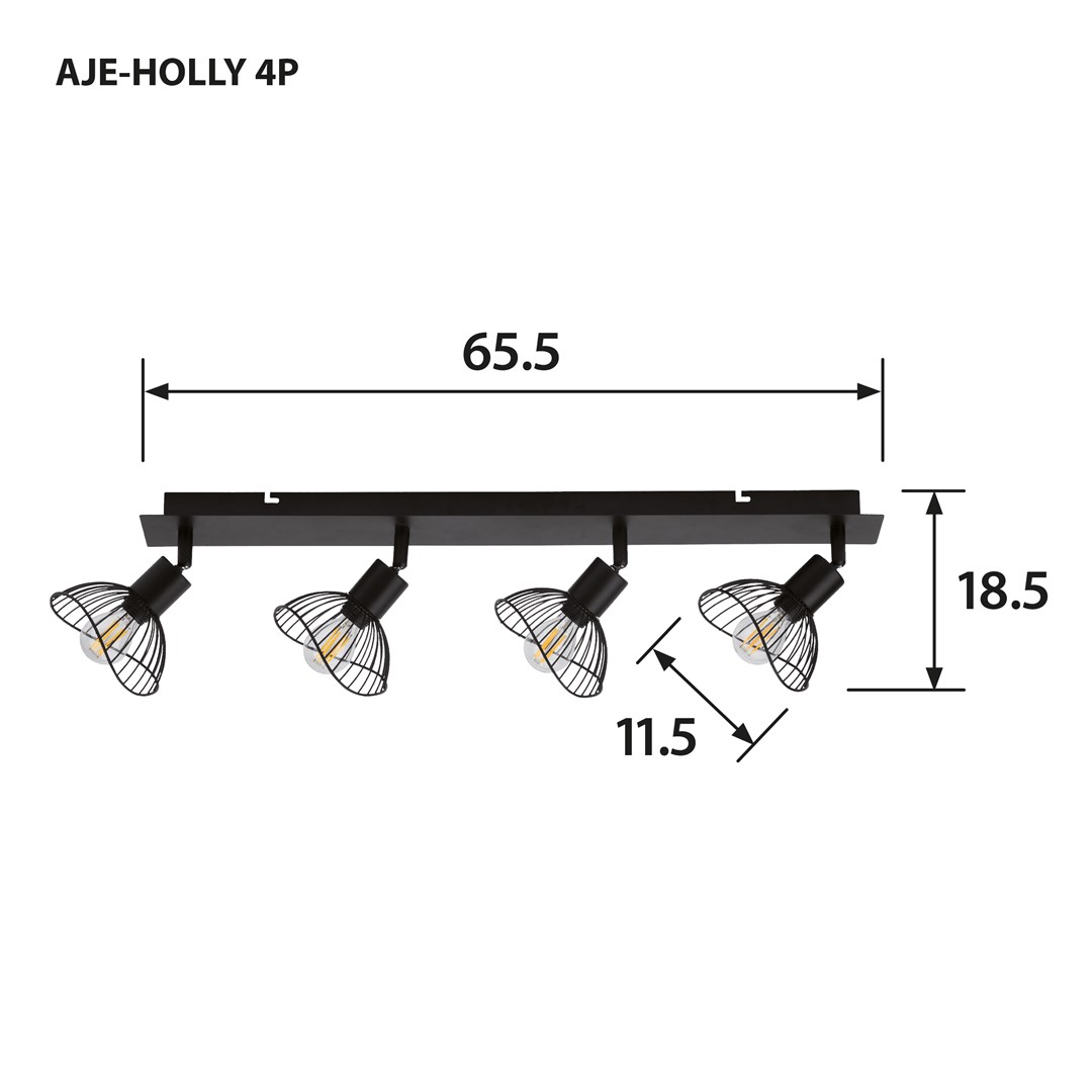 Activejet AJE-HOLLY 4P stropní osvětlení Černá E14