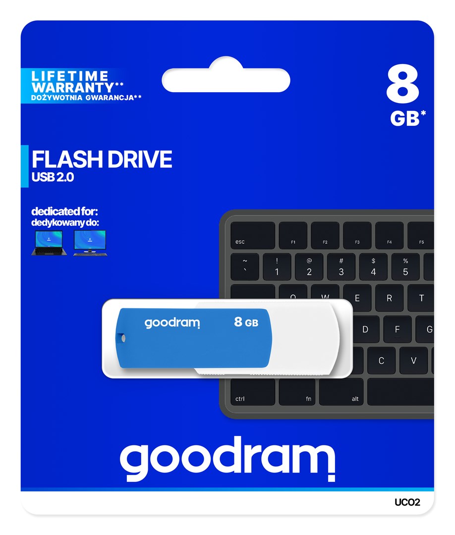 Goodram UCO2 USB paměť 8 GB USB Typ-A 2.0 Modrá, Bílá