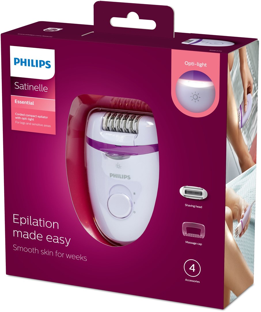 Philips Satinelle Essential Kompaktní epilátor na nohy s kabelem a světlem Opti-light