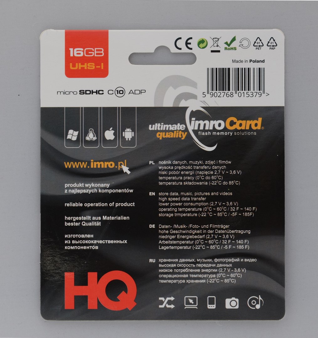 IMRO 10/16G UHS-I ADP paměťová karta 16 GB MicroSDHC Třída 10