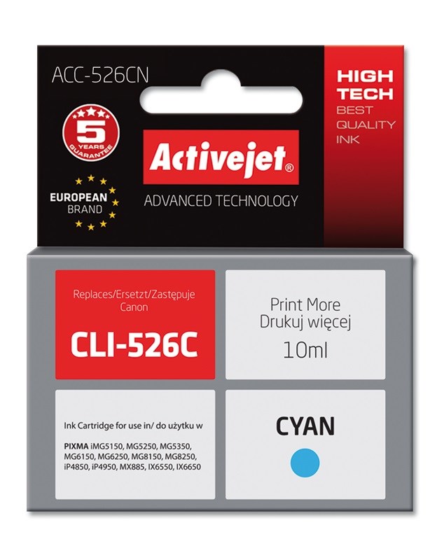 Activejet Inkoust ACC-526CN (náhradní inkoust Canon CLI-526C; Supreme; 10 ml; modrý)