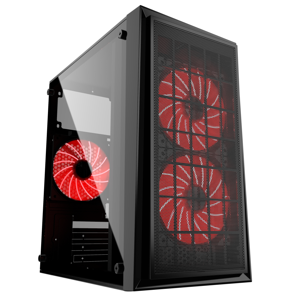 Gembird CCC-FORNAX-950R ATX midi-tower kufr Fornax 950R - 3x červené LED ventilátory, 2x USB 3.0 akrylové okno černé