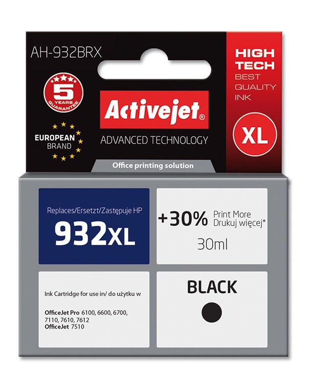 Activejet AH-932BRX Inkoust (náhrada za HP 932XL CN053AE; Premium; 30 ml; černý)