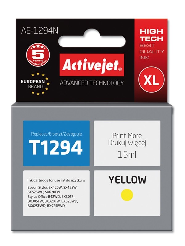 Activejet Inkoust AE-1294N (náhradní inkoust Epson T1294; Supreme; 15 ml; žlutý)