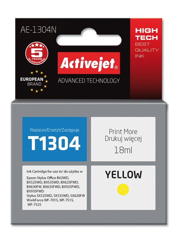 Activejet Inkoust AE-1304N (náhradní inkoust Epson T1304; Supreme; 18 ml; žlutý)
