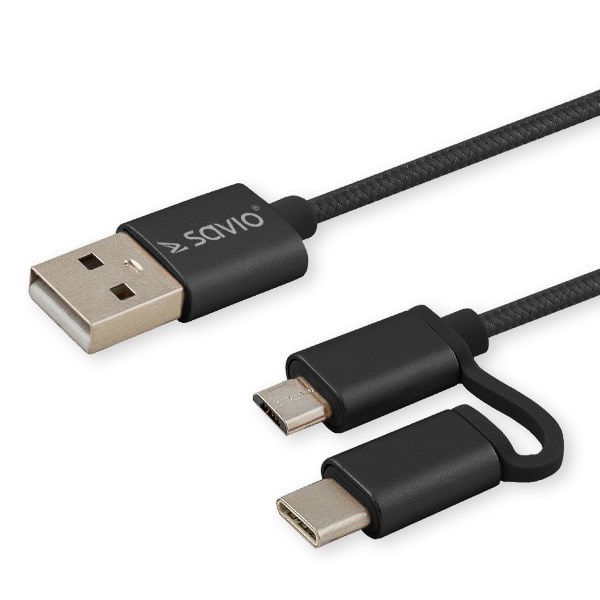 Savio CL-128 USB kabel 1 m USB 2.0 USB A USB C/Micro-USB A Černá
