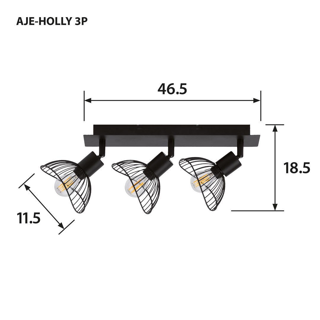 Activejet AJE-HOLLY 3P stropní osvětlení Černá E14