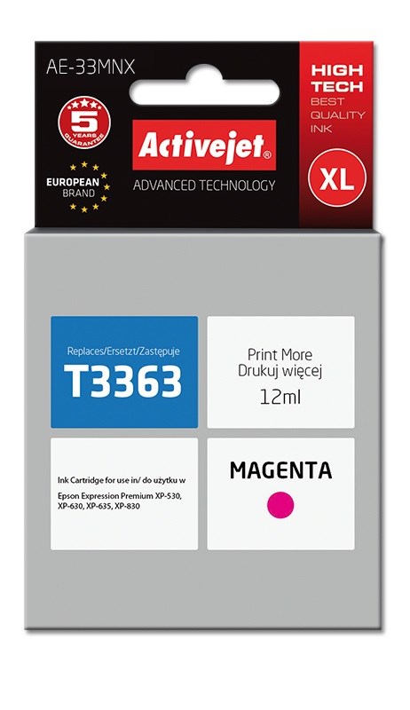 Activejet Inkoust AE-33MNX (náhradní inkoust Epson 33XL T3363; Supreme; 12 ml; červený)