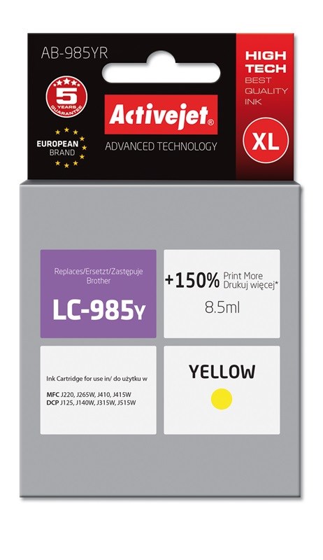 Activejet Inkoust AB-985YR (náhradní inkoust Brother LC985Y; Premium; 8,5 ml; žlutý)
