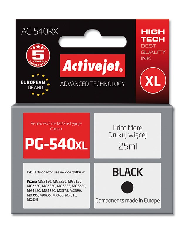 Activejet Inkoust AC-540RX (náhrada za Canon PG-540XL; Premium; 25 ml; černý)