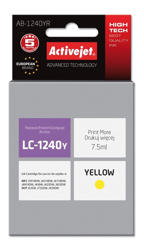 Activejet AB-1240YR Inkoust (náhrada za Brother LC1240Y/1220Y; Premium; 7,5 ml; žlutý)