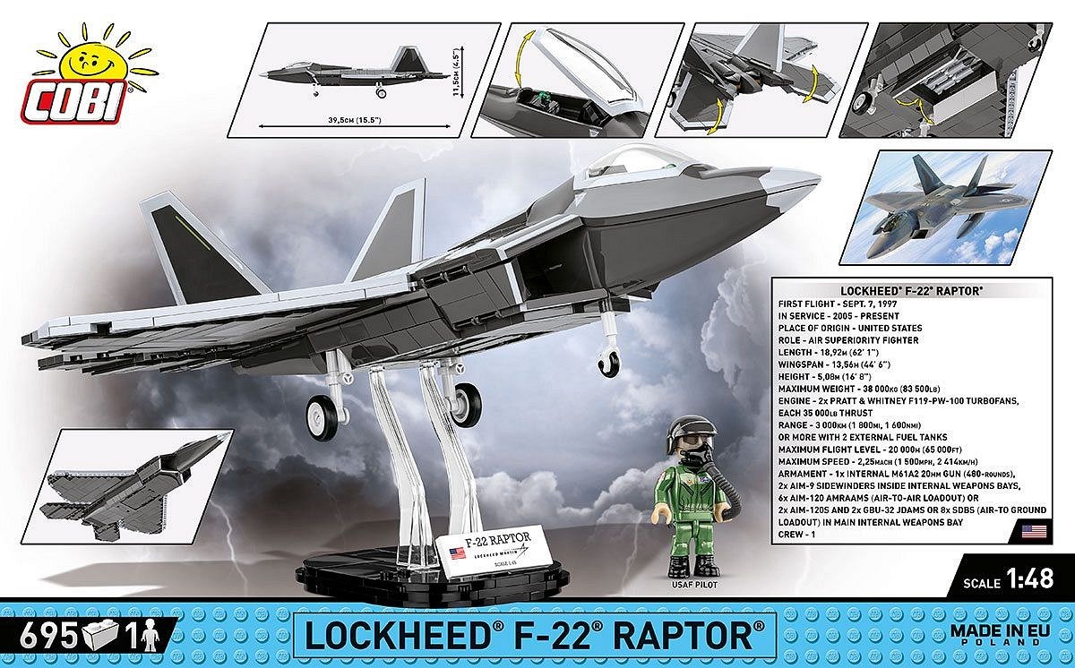 5902251058555 COBI 5855 Armed Forces Lockheed F-22 Raptor 695 pads COBI - Afbeelding 5 van 12