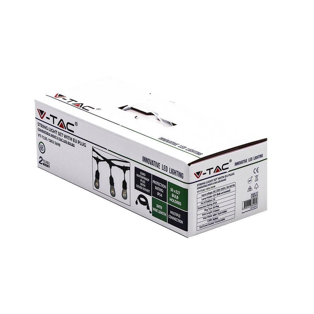 3800157634182 Gartengirlande V-TAC (Seil) 5 Meter 10 Lampenfassungen E27 Gummi+F - Bild 3 von 5
