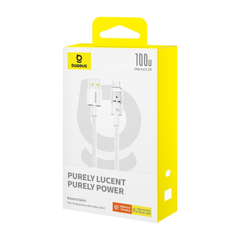 Baseus Gem USB A to USB C fast charging cable 1 m 100 W White