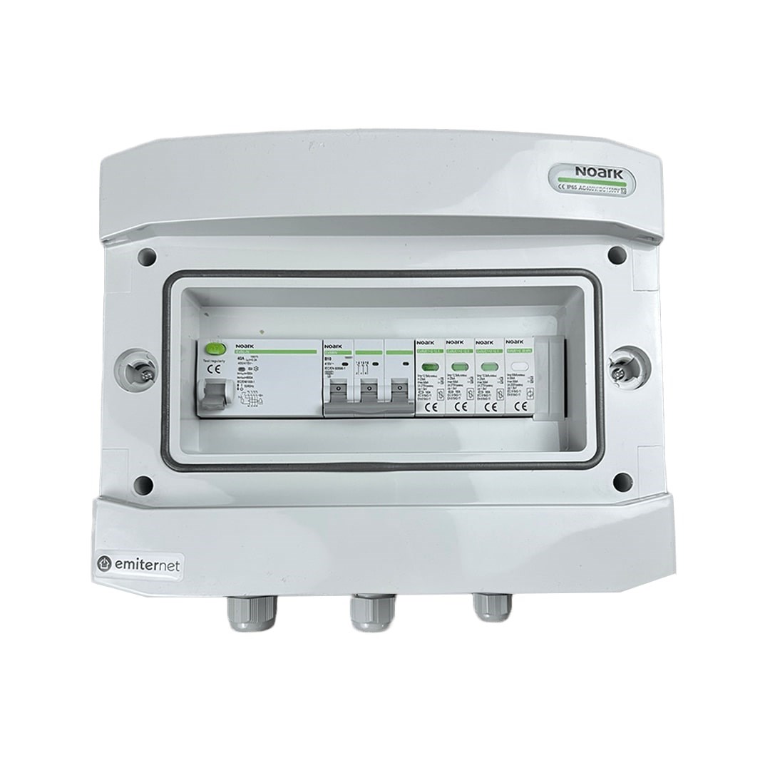 Preklopno stikalo AC hermetično IP65 EMITTER z zaščito pred prenapetostjo AC Noark tip 1+2, 10A 3-F, RCD tip A 40A/300mA