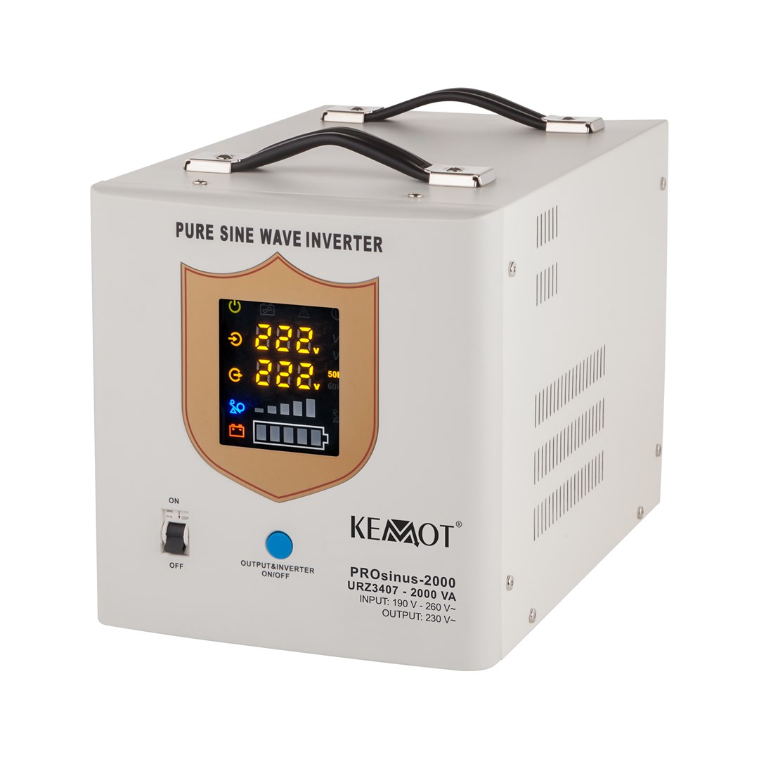 KEMOT PROsinus-2000 pretvornik UPS z čistim sinusnim valom in polnilno funkcijo (12V/230V)