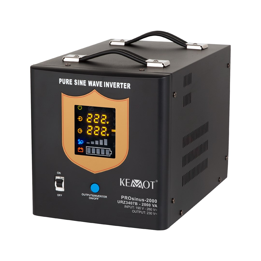 KEMOT PROsinus-2000 pretvornik UPS z čistim sinusnim valom in polnilno funkcijo (12V/230V) - črn
