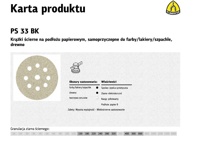 KLINGSPOR PS33BK brusni disk 225mm, zrnatost 180, 50 kosov