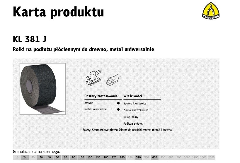 KLINGSPOR brusni kolut s platneno podlago KL381J, 200 mm, zrnatost 80 (50 m)