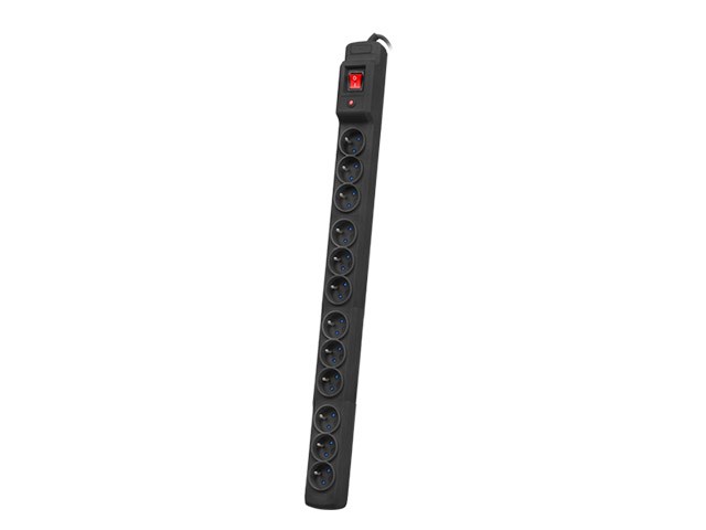 ARMAC MULTI M12 - Razdelilnik napajanja z zaščito pred prenapetostjo, 12 vtičnic, 5m kabel, črn