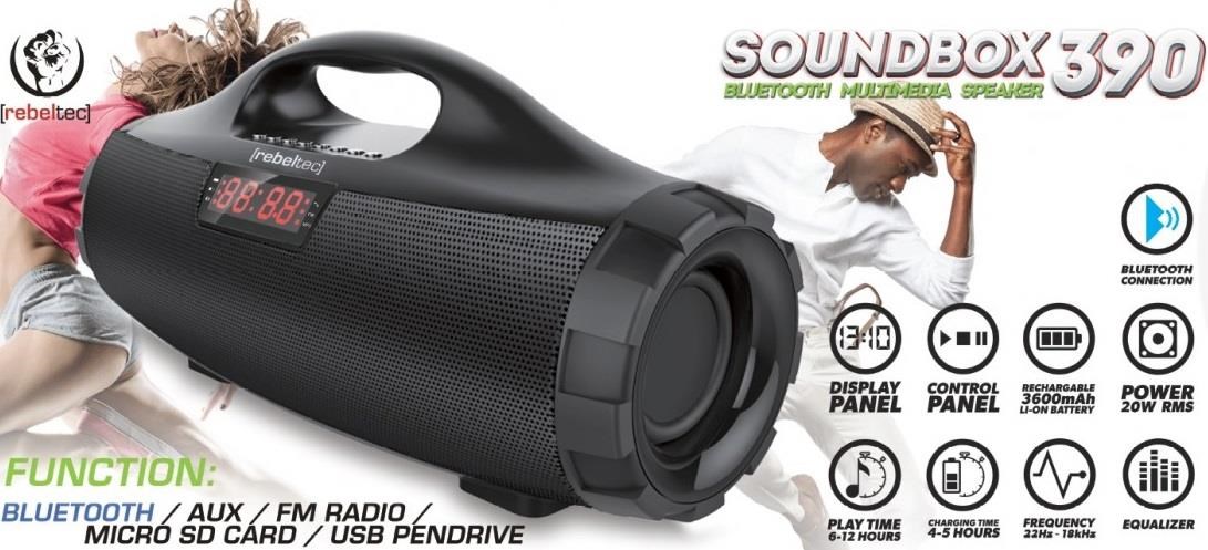 Rebeltec SoundBox 390 Bluetooth zvočnik, 20W RMS, črn