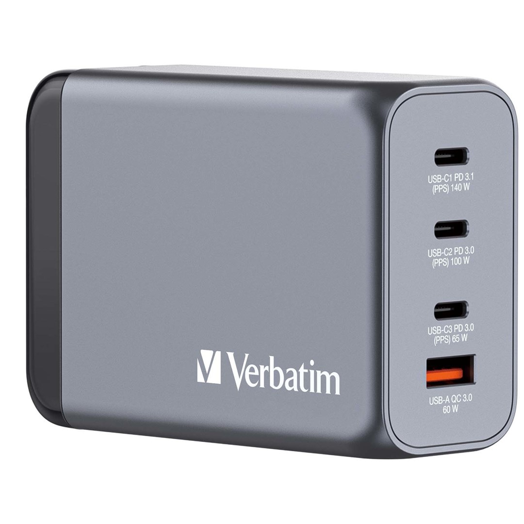 Polnilnik Verbatim GNC-240 GaN, 4-portni, 240W USB A/C (EU/UK/US)
