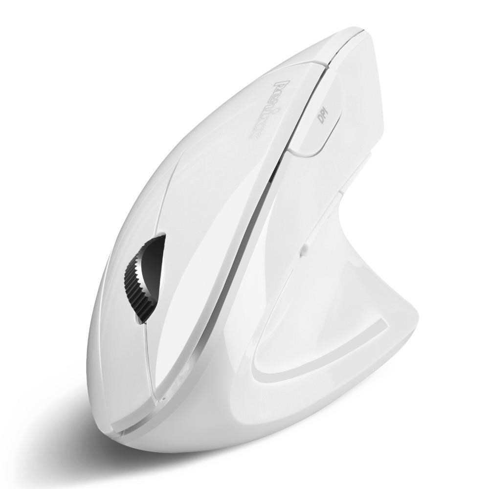 Brezžična miška Perixx PERIMICE-813W, optična, vertikalna, RF + Bluetooth, bela