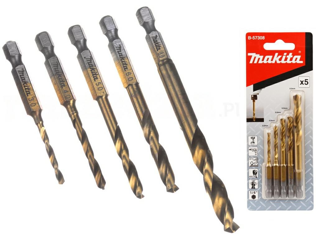 MAKITA HSS-TIN komplet svedrov za kovino, 1/4" šestkotni / 5 kosov