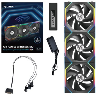 Lian Li UNI FAN SL Wireless ARGB PWM ventilator, 3 kos., črn, s kontrolerjem