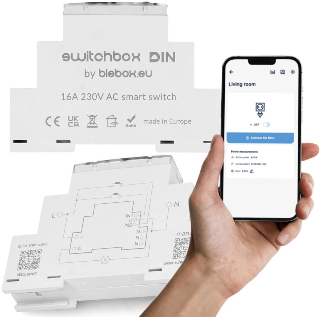 Blebox Switchbox pametni relejni modul, WiFi, za DIN letev